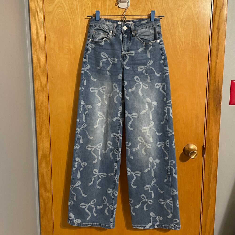 Stevie Jeans Bow Tie Sz 24 0 00 Light Blue Wide Leg Straight